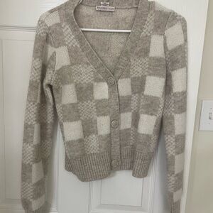 Sincerely Jules Beige and Cream Checkered Cardigan